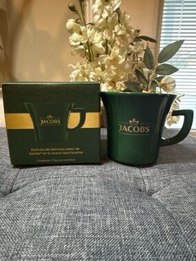 Jacob Dark Green Ceramic Coffee Mug with Gold Logo